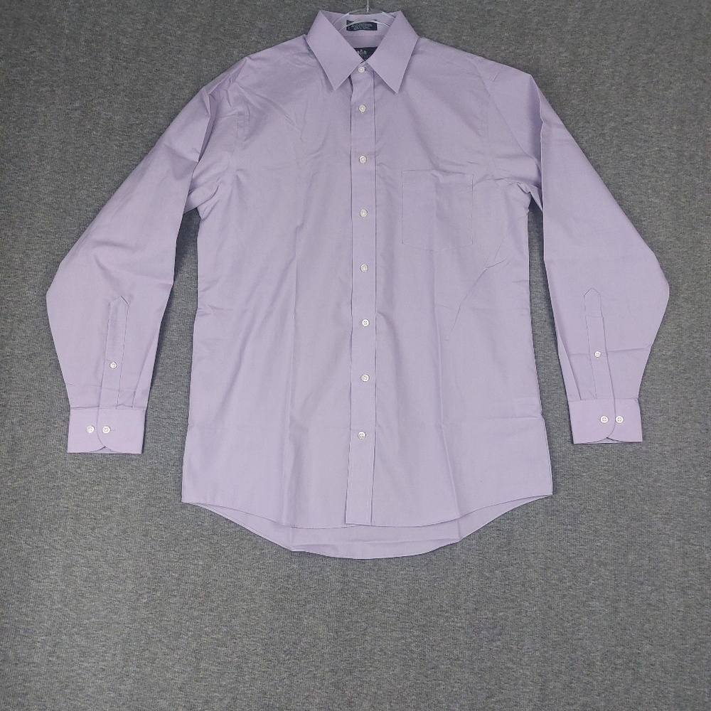STAFFORD MENS SUPER SHIRT PASTEL PURPLE BROADCLOTH LONG SLEEVE BUTTON DOWN 15.5
